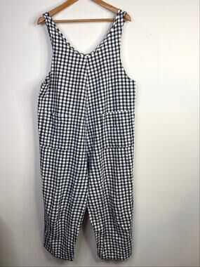 Nettle Studios Everyday Overalls Jumpsuit Navy Blue Gingham Check Cropped M